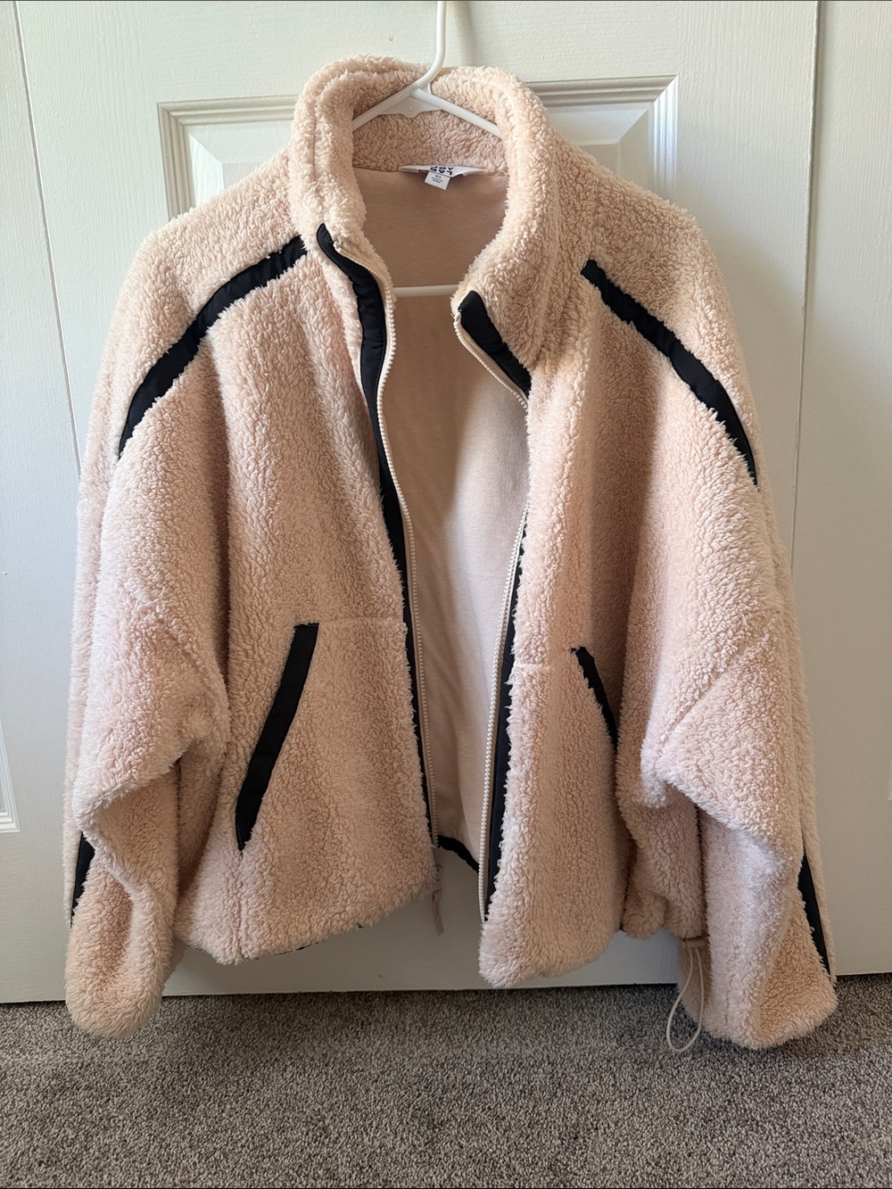 JoyLab Cream Teddy Jacket with Black Trim